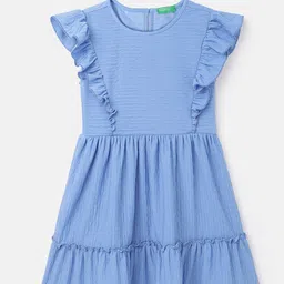 United Colors of Benetton Girls Flutter Sleeves Gathered or Pleated Fit and Flare Dress-image-47