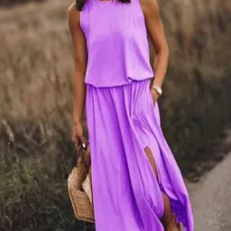 StyleCast Purple Round Neck Sleeveless Casual Drop-Waist Maxi Dress-image-91