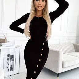 StyleCast Black Long Sleeves Bodycon Midi Dress-image-83