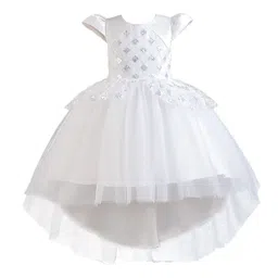 StyleCast Girls White Embellished Puff Sleeves Sequinned Fit and Flare Dress-picture-4