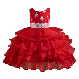 StyleCast Red Embellished Sleeveless Layered Balloon Maxi Dress-58