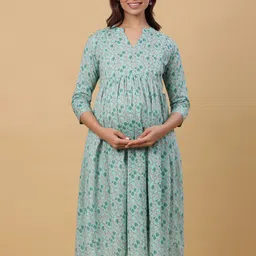CRAFIQA Floral Printed Maternity Empire Midi Cotton Dress-picture-17