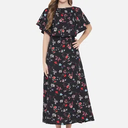Indietoga Floral Print Flutter Sleeve Crepe Maxi Dress-image-45