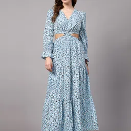 aayu Floral Printed V-Neck Puff Sleeve Maxi Dress-image-36
