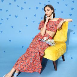 Berrylush Orange Floral Off-Shoulder Crepe Maxi Dress-image-96