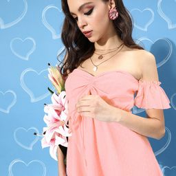 Berrylush Pink Off-Shoulder Georgette Mini Dress-picture-23