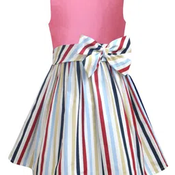A T U N Pink  Striped Bow Dress-image-93