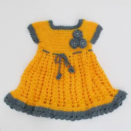 Woonie Orange & Grey Floral Applique Dress-image-49