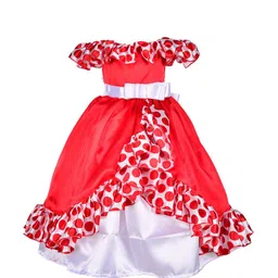 Samsara Couture Girls Red & White Off-Shoulder Net Maxi Dress-image-70