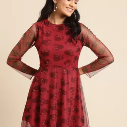 DODO & MOA Printed Round Neck Net Dress-image-92