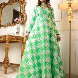 KALINI Geometric Printed Cut-Out Detail Jacquard Fit And Flare Maxi Dress-image-48