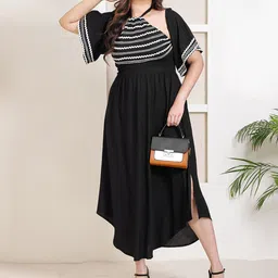 DEEBACO Plus Size Halter Neck Bell Sleeve A-Line Dress-37