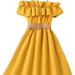 StyleCast Girls Yellow Shoulder Straps Ruffles A-Line Maxi Dress With Belt-picture-38