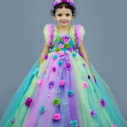Li & Li Boutique Girls Floral Net Fit & Flare Maxi Dress-picture-56