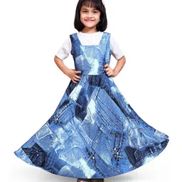 BAESD Girls Abstract Printed Square Neck Fit & Flare Pure Cotton Maxi Dress-picture-5