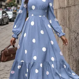 StyleCast Blue Polka Dot Print Fit & Flare Mini Dress-image-96