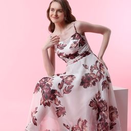 MISH Floral Printed Shoulder Strap Chiffon Fit & Flare Midi Dress-image-30