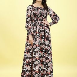 STARWORD Floral Printed Cuffed Sleeves Smocked Fit & Flare Maxi Dress-image-68