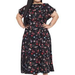 Indietoga Women Plus Size Floral Fit & Flare Cape Maxi Dress-picture-10