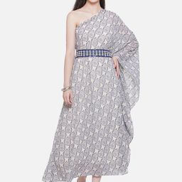 KALINI Ethnic Motifs Printed One Shoulder Belted Kaftan Midi Dress-1