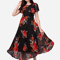 Fashion2wear Floral Printed Flared Sleeves Fit & Flare Maxi Dress-image-30