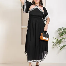DEEBACO Plus Size Bell Sleeves Fit and Flare Midi Dress-31