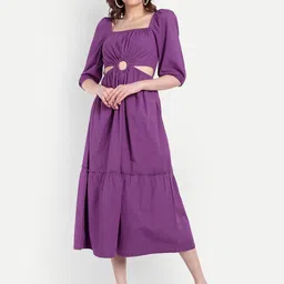 DRAPE AND DAZZLE Cut-Outs Cotton Fit & Flare Midi Dress-image-39