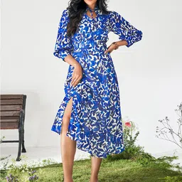 DRESOUL Floral Print Georgette Formal Fit & Flare Midi Dress-image-61