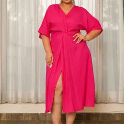 NANGALIA RUCHIRA Plus Size Extended Sleeves Fit & Flare Midi Dress-picture-24