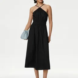 Marks & Spencer Halter Neck Pure Cotton Fit & Flare Midi Dress-picture-23