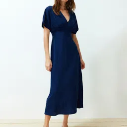 Trendyol Self Design V-Neck  Pleated Midi Empire Dress-21