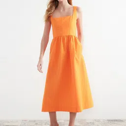 Trendyol Shoulder Straps Pure Cotton A-Line Midi Dress-image-24