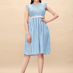 Glomee Striped Fit & Flare Midi Dress-picture-15