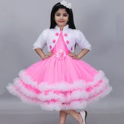 BAESD Girls Floral Colourblocked Woollen Net Fit & Flare Midi Dress with Jacket-image-47