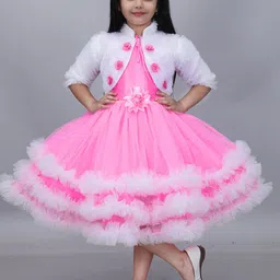 BAESD Girls Floral Colourblocked Woollen Net Fit & Flare Midi Dress with Jacket-image-48