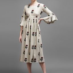 KALINI Women Beige Floral Empire Midi Dress-image-31