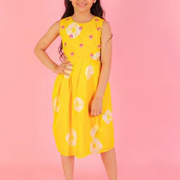LIL DRAMA Girls Tie & Dye Printed Embroidered Fit & Flare Midi Dress-picture-33