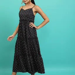 Tokyo Talkies Black Floral Printed Shoulder Straps Gathered Tiered Maxi Dress-image-98