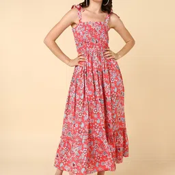 MALHAAR Floral Printed Fit & Flare Midi Dress-image-8