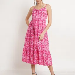 COTLAND FASHION Abstract Printed Flounce Cotton Fit & Flare Midi Dress-image-46