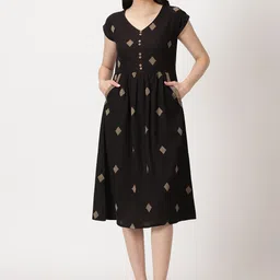 Saffron Threads Geometric Woven Design Midi Dress-image-26