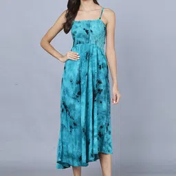 Vastralay Abstract Printed Smocked Fit & Flare Midi Dress-image-89
