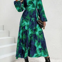StyleCast x Revolte Floral Printed V-Neck Puff Sleeves Fit & Flare Midi Dress-image-21