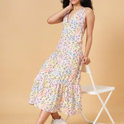 People Multicoloured Floral Empire Midi Dress-image-51