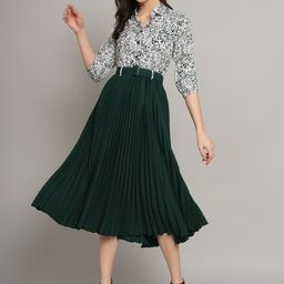 OTABU Shirt Collar Floral Print Crepe Fit & Flare Midi Dress-image-96