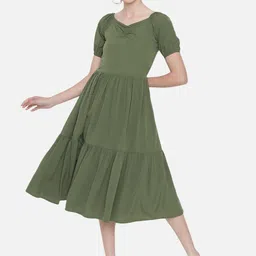 ALL WAYS YOU Puff Sleeve Crepe Fit & Flare Midi Dress-image-71