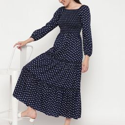 ROSEMELON Women Polka Dot Print Puff Sleeve Crepe Fit & Flare Midi Dress-image-42