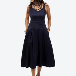 Baawri V-Neck Flared Fit & Flare Midi Cotton Dress-image-53