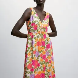 MANGO Floral Print Empire Midi Dress-image-66