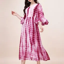 KALINI Tie and Dyed Bell Sleeve Georgette Fit & Flare Midi Dress-image-68